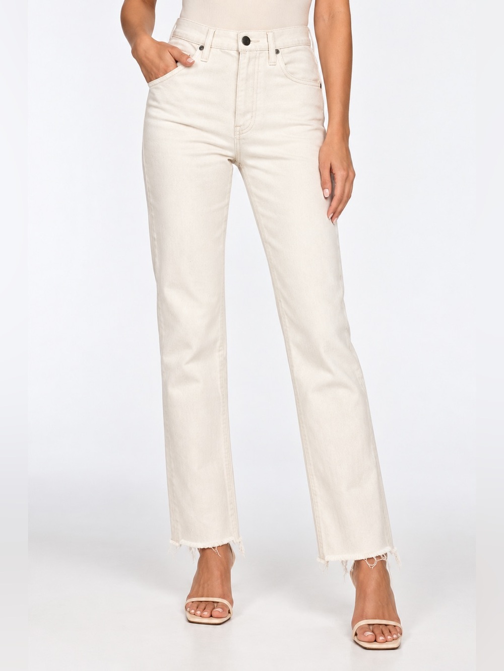AG Alexxis High Rise Straight Leg Raw Hem Jeans Ecru/Off-White Size 30R NWT